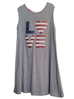 btween Dress Striped Swing Tee Sleeveless Sequined LOVE Patriotic Girls Size 10